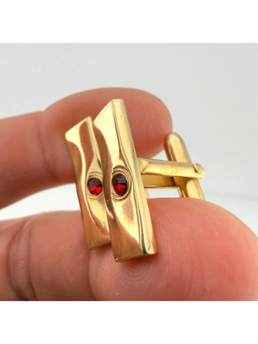 Vintage Swank Cufflinks Set of 3 Gold Tone Stone Glass Mid Century